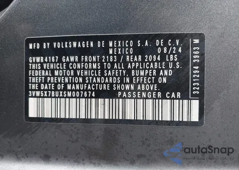 2025 Volkswagen Jetta 1.5T S z USA, uszkodzony, nr VIN 3VW5X7BUXSM007674